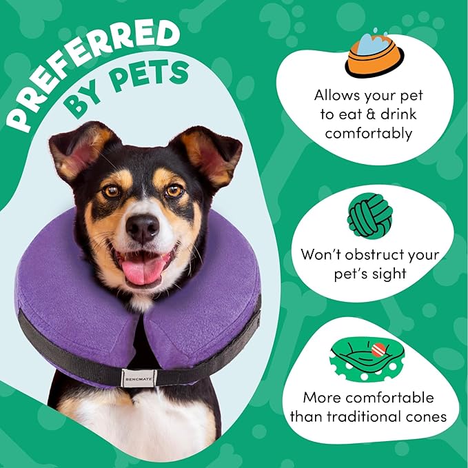 BENCMATE Inflatable Dog Cone Collar Alternative, Soft Dog Cone for Small Medium Large Dogs and Cats, Neck Recovery ECollar Donut Collar After Surgery (Large, Purple)