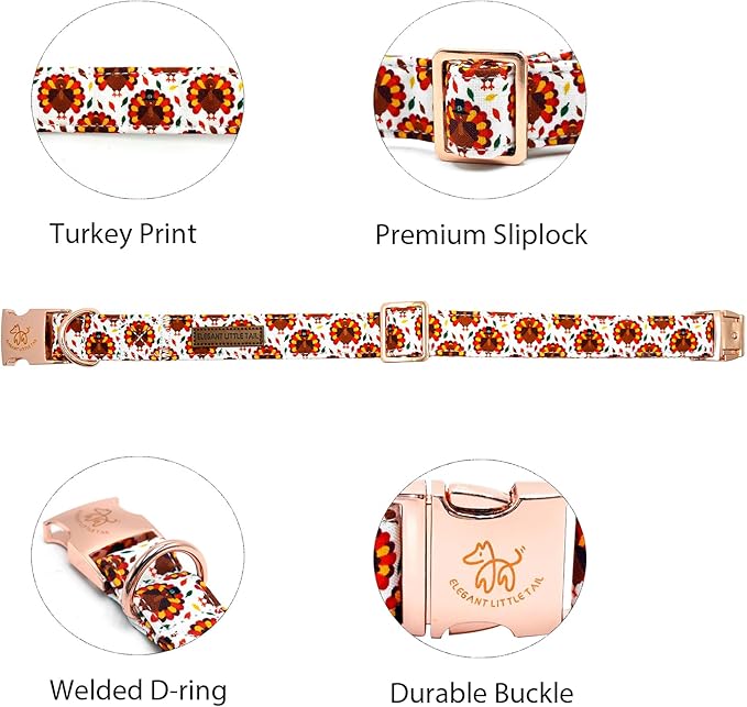 Elegant little tail Thanksgiving Dog Collar, Turkey Print Pet Collar Dog Durable Cute Dog Collars Winter Holiday Male or Female Pet Gift Adjustable Dog Collar for X-Small Puppy