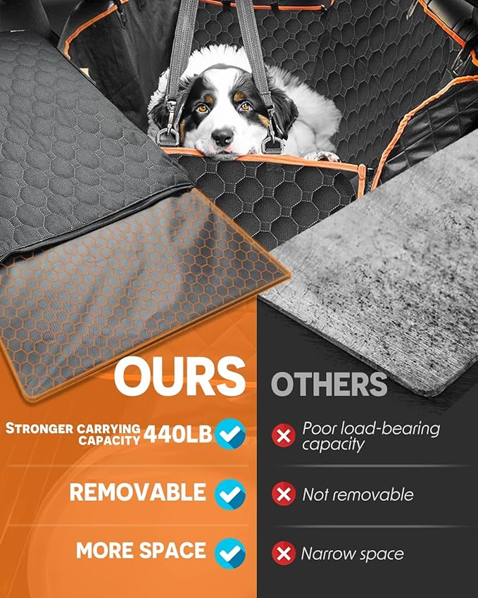 Victoper Back Seat Extender for Dogs, Dog Car Seat Cover with Detachable Hard Bottom Holds 440 LB, 600D Heavy Dog Seat Cover with 2 Seatbelts, 100% Waterproof Backseat Extender for Sedan SUV Truck