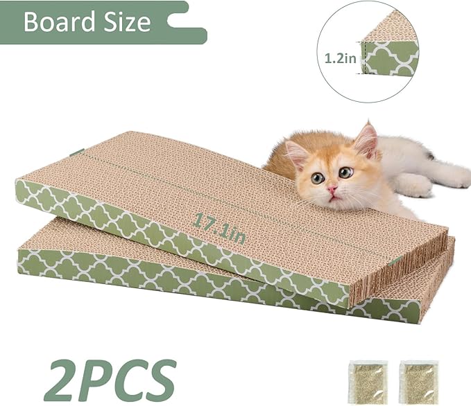 Cat Scratcher Cardboard Scratching Pads Scratch Lounge Bed with Catnip 3PCS Reversible Corrugated Cardboard with Scratch Box (17.1" L*8.1" W*2.2" H)