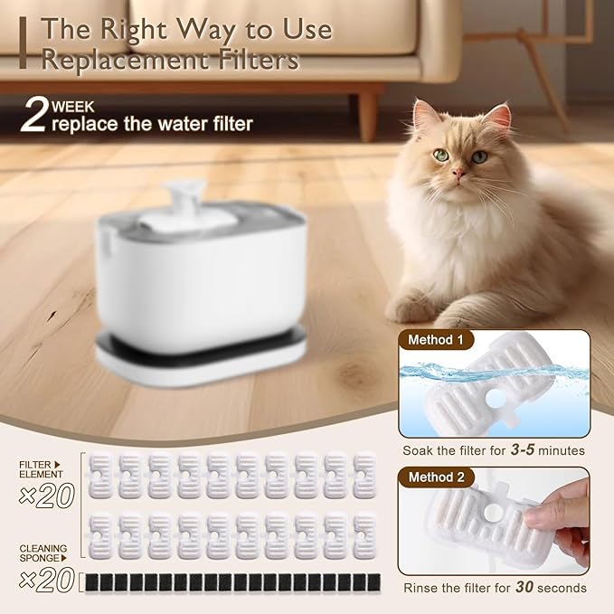 SORON 20 Packs Filter Replacement Compatible with PETLIBRO Cat Water Fountain PLWF005/PLWF105/PLWF115, Upgrade Replacement Filters Fit Pet libro Pet Water Fountain, Easy to Install
