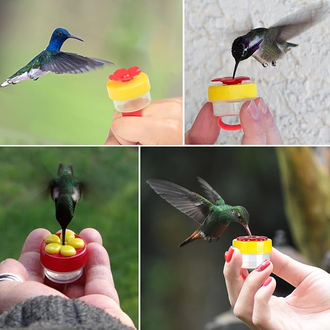 Hand Held Hummingbird Ring Feeders, 4Pcs Mini Hummingbird Hand Feeder with 4Pcs Cleaning Brush, Window Humming Wild Bird Feeders Tools for Outdoors Supplies