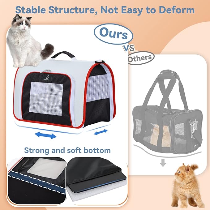 A4Pet Airline Approved Cat Carrier, Suitable for Cats, Puppies Under 18 lbs, Easy On The Go, Easy to Stow, Soft-Sided Cat Travel Carrier, 17" L x 11" W x 11" H, White & Red