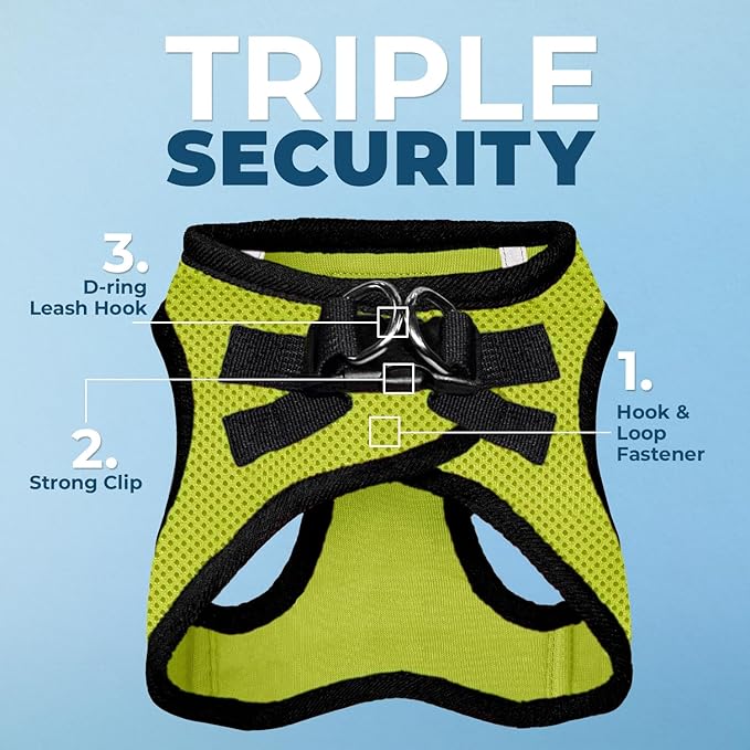 Best Pet Supplies - All Weather Mesh, Reflective, No Pull Harness for Small, Medium Dogs, Cats - Secure with Hook & Loop Fastener, Buckle, Double D-Rings - Lime Green/Black Trim, XXS