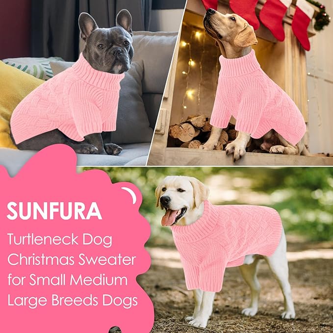 SUNFURA Dog Sweater Large Size Dogs, XL Dog Sweaters for Winter, Extra Large Breeds Girl Boy Pullover, Pet Knitted Knitwear Fall Sweatshirt for Pitbull, Labrador Retriever, Pink X-Large
