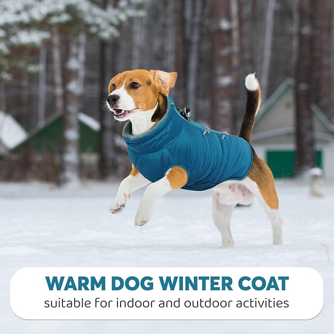 IDOMIK Warm Dog Coat with Harness Built-in, Thick Fleece Dog Winter Jacket with High Collar&Zipper, Waterproof Reflective Dogs Cold Weather Coats for Large Dogs, Pet Snow Jacket Vest(Blue,XL)