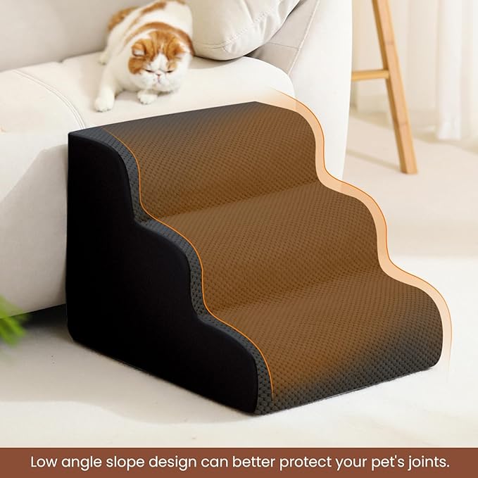 Dog Stairs for Small Dogs, High Density Foam Pet Steps, Extra Wide Non-Slip Pet Ramp for High Beds Or Couch, Soft Doggie Ladder for Dog Injured, Older Pets, Small Cats