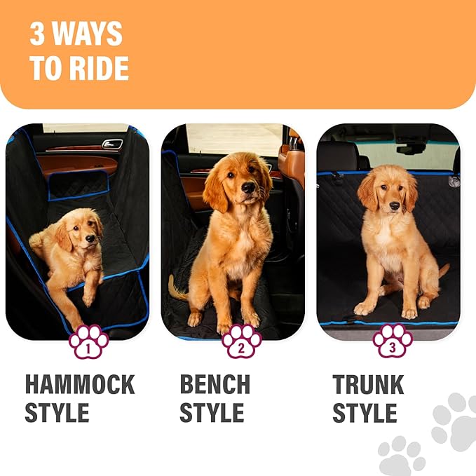 Active Pets Blue XL Dog Car Hammock Back Seat Cover, Waterproof Backseat Cover Protector for Truck Bench Rear of Sedans or SUVs, Essential Pet Supplies Vacuum or Wipe Clean, Machine Washable