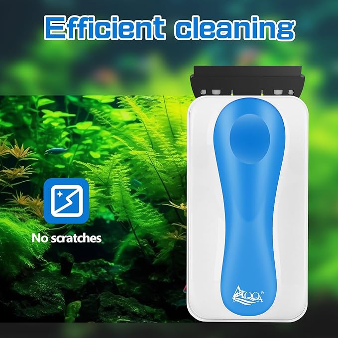 AQQA Aquarium Magnet Glass Cleaner,Dolphin Series-Fish Tank Algae Scraper Brush Cleaner for Glass or Acrylic,2 Detachable Blades Floating Cleaning Tool for 1/4"-2/3" Thickness