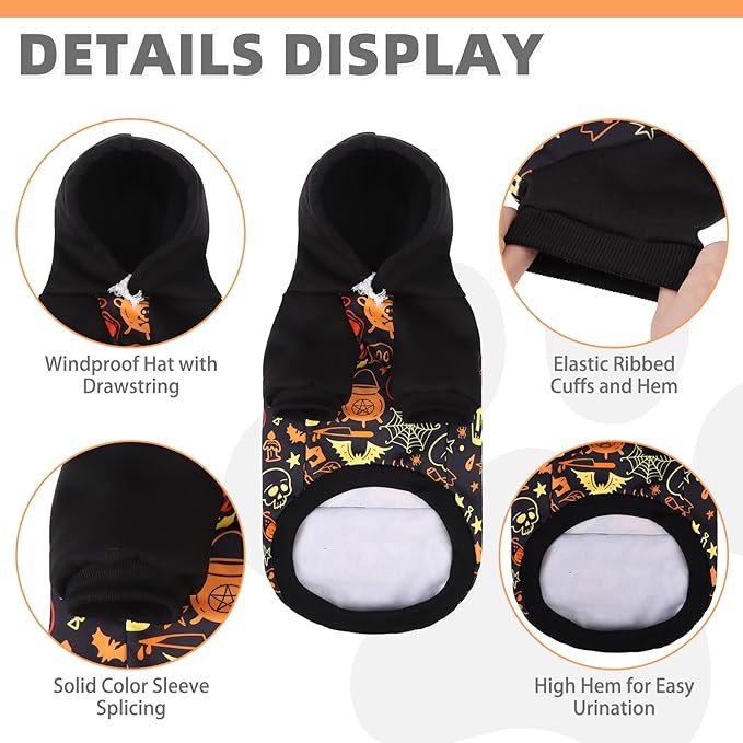 KOOLTAIL Halloween Dog Hoodie Pumpkin Costume Outfit for Small Medium Large Dogs, Soft Fall Pet Sweater Hat Hooded Sweatshirt, Clod Weather Coat, Warm Clothes with Leash Hole and Pocket Male/Female M