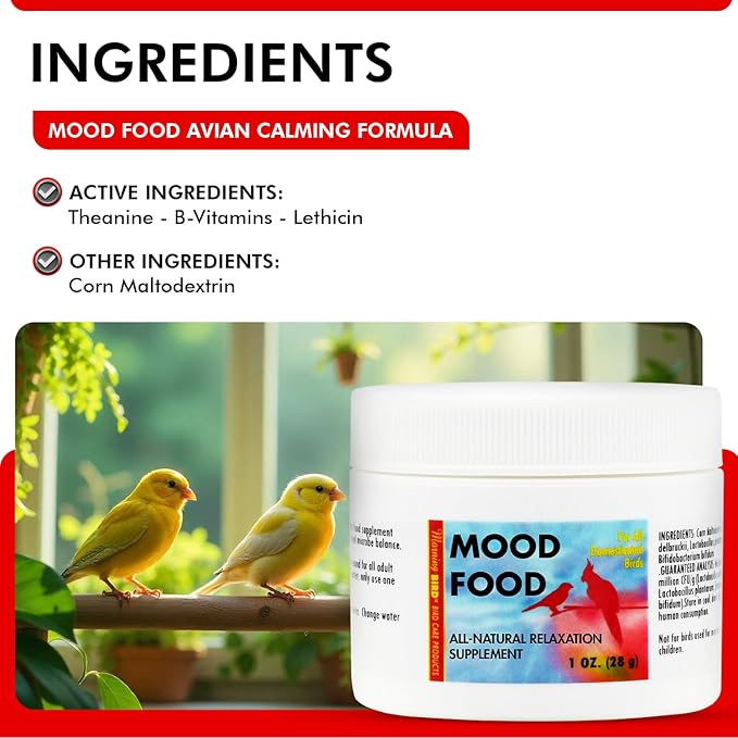 Morning Bird Mood Food (Avian Calming Formula) – Natural Calming Supplement for Birds – Reduces Stress, Feather Plucking & Aggression – Stress Relief Supports with B-Vitamins for Daily Calm 1 oz