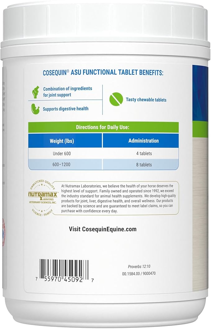 Nutramax Cosequin ASU Joint & Digestive Health Functional Tablets for Horses, 240 Tablets