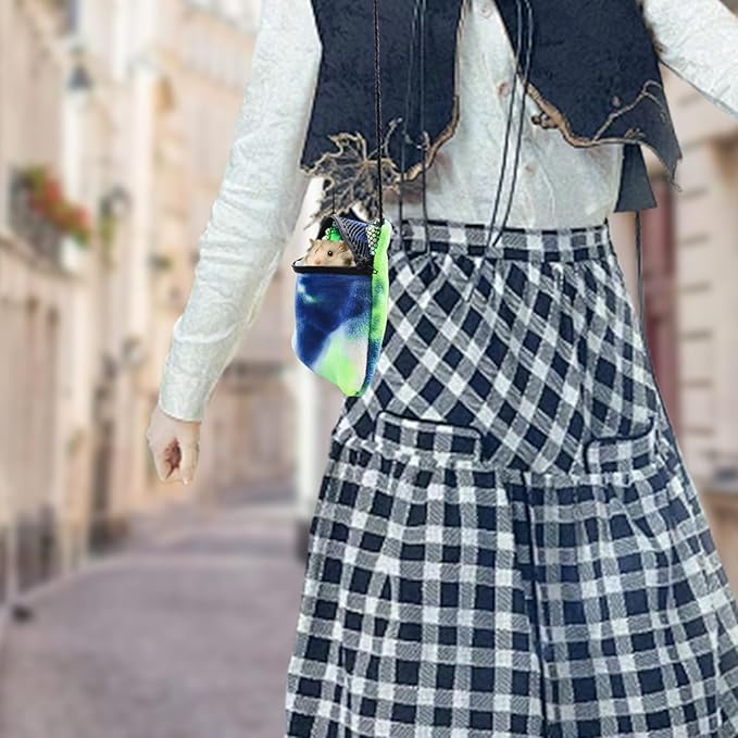 2 Packs Pet Bonding Pouch, Colorful Small Animal Carrier with Breathable Mesh Window, Pet Travel Carrier Accessories for Gerbils, Squirrels, Hamsters, Little Snakes, Geckos