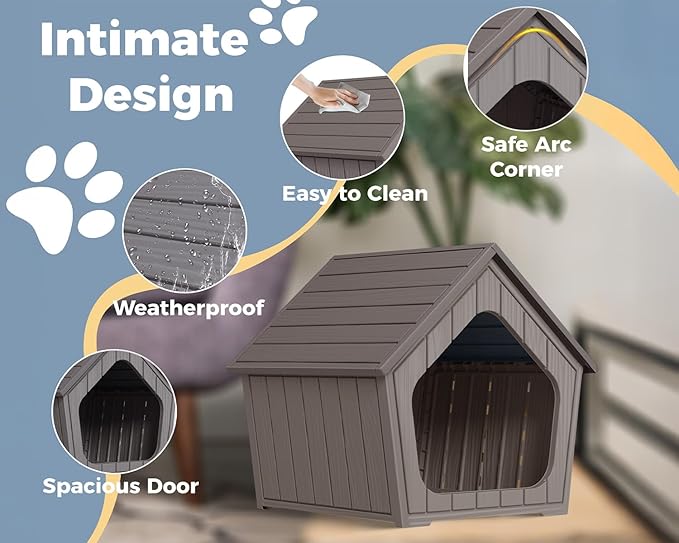 DRATO Dog House Indoor Outdoor - Weather-Resistant Resin Pet Shelter for Patio, Porch, Living Room
