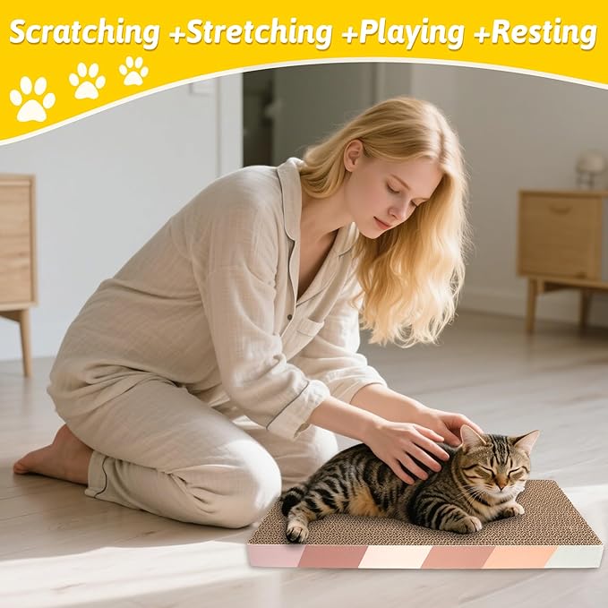 9 in 1 Cat Scratch Pad Cat Toys Set, Cat Scratcher Cardboard with Catnip, Retractable Wand Toy and Feather Toys, Natural Silvervine Sticks, Cat Toy Pointer