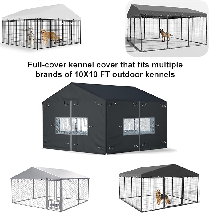 Outdoor Dog Kennel Cover Large Outdoor Heavy Duty Dog Kennel Mesh Large Cage Cover Waterproof and Dustproof 10ft X 10ft X 7ft (Cover Only Without Frame)