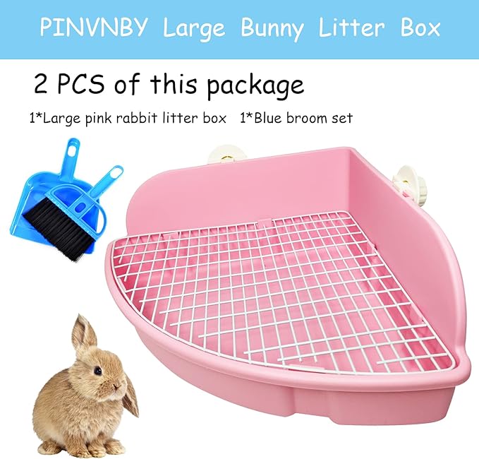 PINVNBY Large Rabbit Litter Box Small Animal Cage Toilet Pet Potty Bunny Corner Litter Box Trainer Bigger Pan Fan Shape Litter Box for Adult Ferret Guinea Pigs Chinchilla Galesaur (Pink)