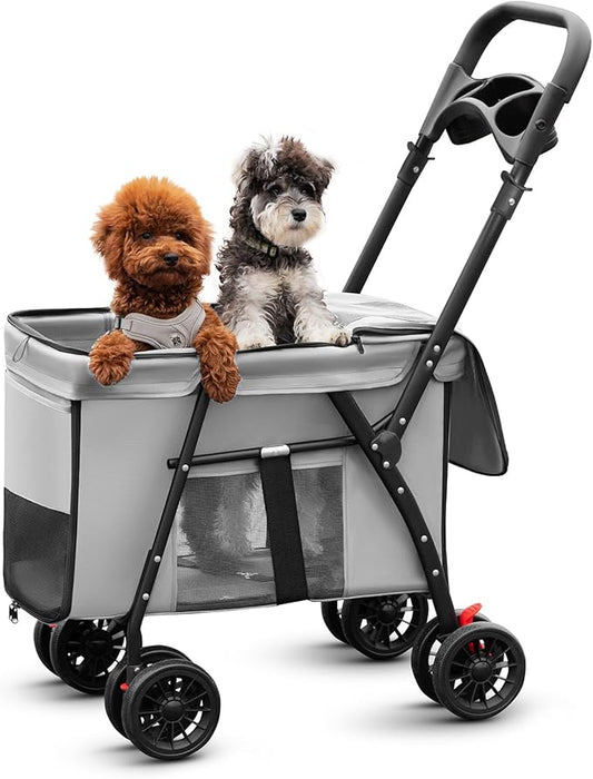Pet Stroller Cat Dog Stroller Travel Folding Pet Carriers(Gray)