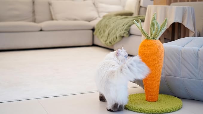 Carrot Cat Scratching Post, 17'' Cute and Fun Sisal Cat Scratcher for Indoor Cats and Kittens