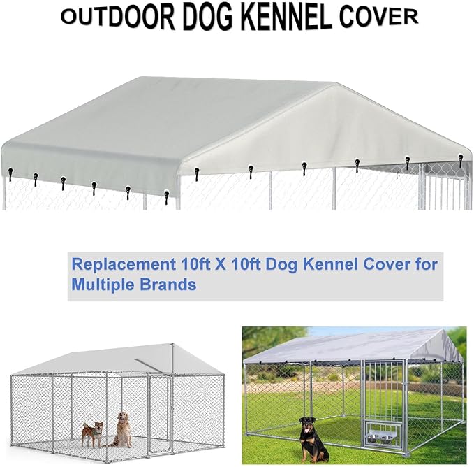 Outdoor Dog Kennel Cover 10'W x 10'L Made of 600D Waterproof Oxford Cloth- Beige Replacement(Sold only Kennel Cover Without Frame)