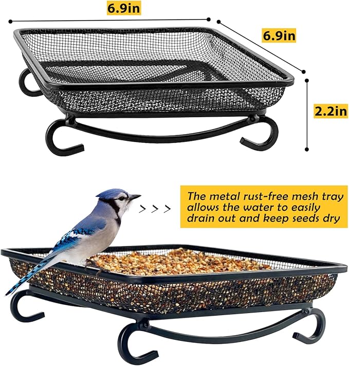 MIXXIDEA Ground Platform Bird Feeder Metal Seed Tray for Outside Garden Wild Bird Feeders with Drainage Holes Great Attracting for Birds and Squirrels, Wonderful Decoration for Backyard – Pack of 2