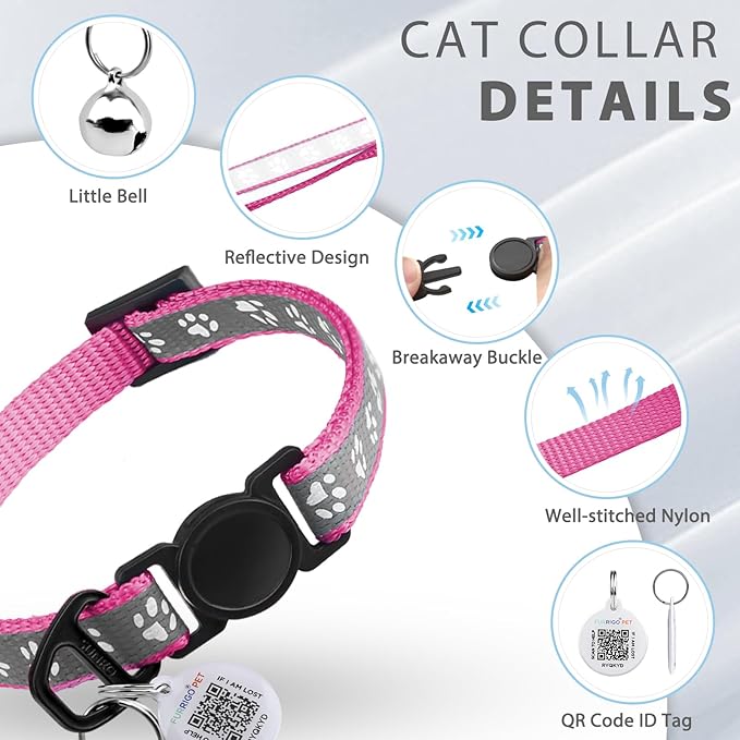 Cat Collar Breakaway with QR Code Name Tag, Reflective Kitten Collars with Bell, Cat ID Tag Personalized, Ultra-Durable, Adjustable, Quick Release, Fits Most Girl Boy Small Large Cats (8''-13.3'')