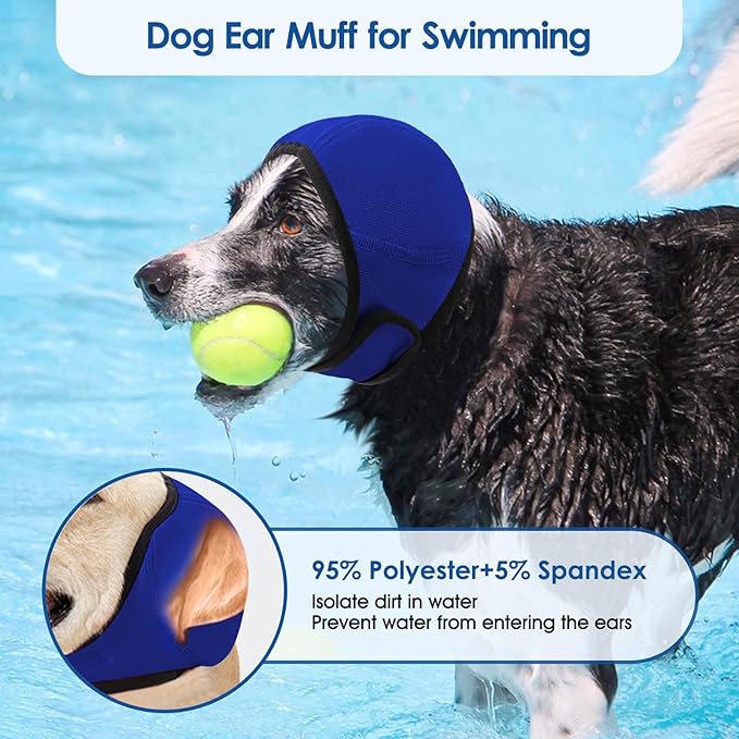 SUNFURA Dog Calming Hoodie - Anxiety Relief Quiet Ears for Dogs, Dog Ear Muffs Cover Noise Protection, No Shake Head Wraps Hematoma for Grooming, Force Drying, Bath, Blue M