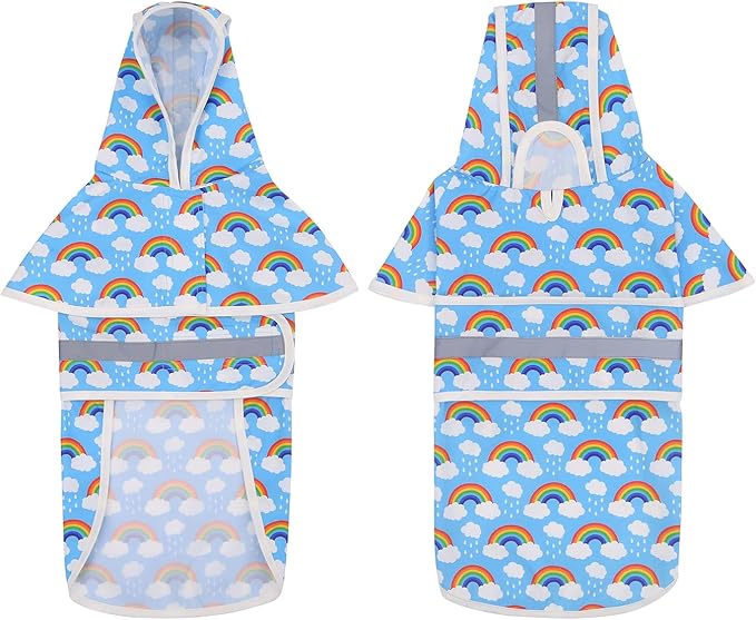 HDE Dog Raincoat Jacket Reflective Adjustable Hooded Pet Poncho Rain Coat with Leash Hole for Small to X-Large Dogs