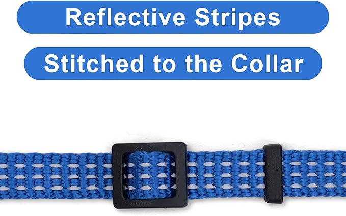 Pawtitas Reflective Blue Cat Collar with Safety Buckle, Removable Bell, One Size, Adjustable 8-12 inches, Nylon, Reflective, Easy to Clean