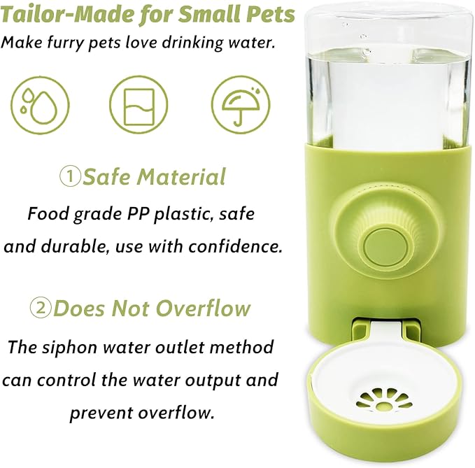 Fhiny Rabbit Water Bottle No Drip, 2 PCS Hanging Guinea Pig Water Dispenser 600ml Small Animal Gravity Automatic Water Feeder for Bunny Guinea Pigs Chinchillas Hedgehogs Ferrets Squirrels (Green)