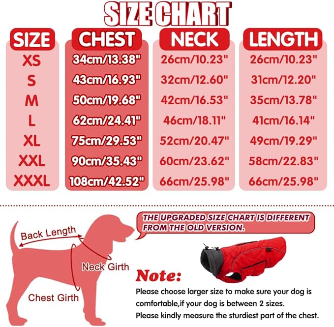 EMUST Winter Dog Coats, Fleece Dog Apparel for Cold Weather, British Style Windproof Warm, Red, XS