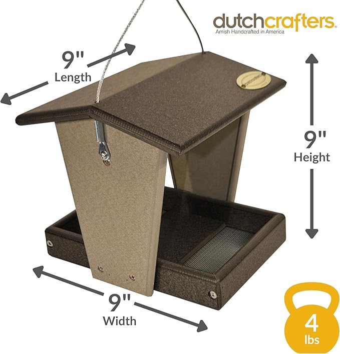 Plastic Hanging Hopper Bird Feeder, Small Bird Feeders for Outdoors, Suitable for Food Seed, Mealworm (Small, Milwaukee Brown & Weatherwood)
