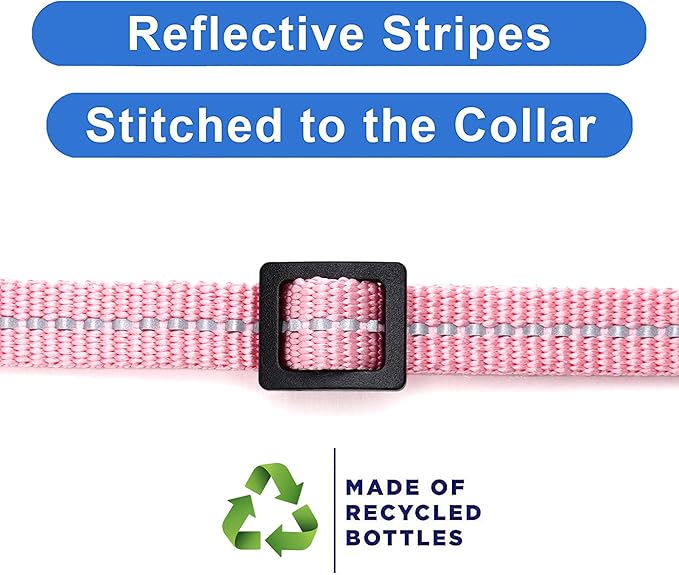 Pawtitas Recycled Cat Collar with Reflective Stitched and Safety Buckle Removable Bell Reflective Cat Breakaway Collar Made from Plastic Bottles Pink Cherry Blossom Cat Collar