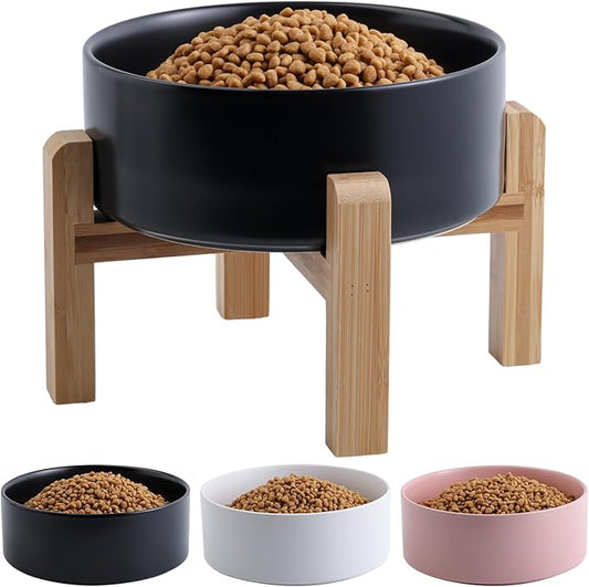 Black Elevated/Raised Dog Bowl Ceramic for Small Medium Sized Breed,Pet Food Water Bowl with Stand,6 in 3.6 Cups Non Slip Heavy Weighted Dog Dish