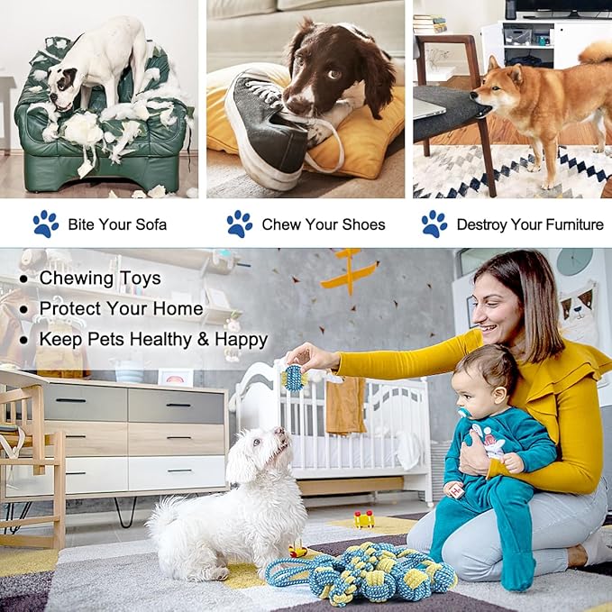 ETACCU 8 Pack Dog Rope Toys for Puppy & Small Dogs , Puppy Rope Toy for Aggressive Chewers, Indestructible,Keeping Dogs from Being Bored- Blue