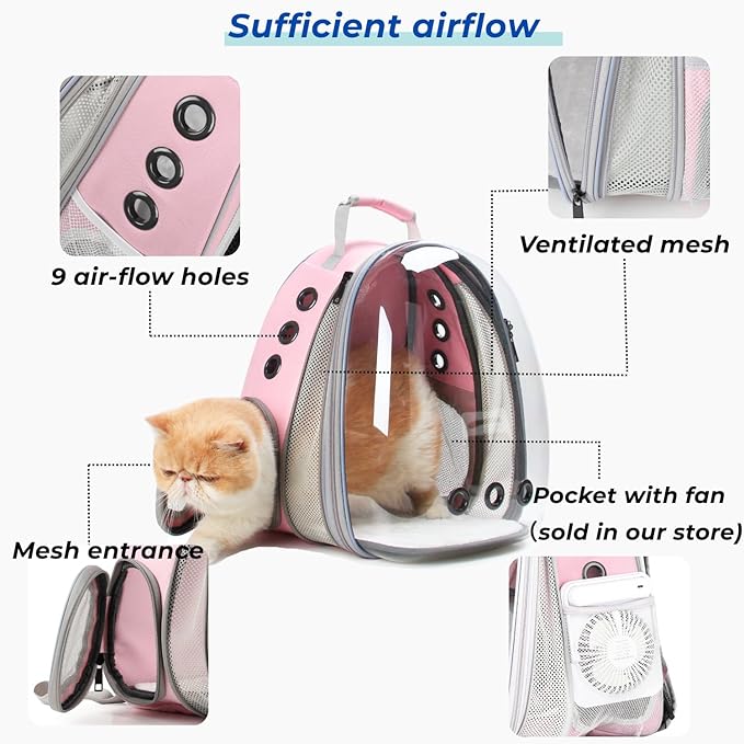 Lollimeow Cat Carrier Backpack, Bubble Expandable Backpack Carrier, Pets and Small Dogs,Airline-Approved, Designed for Travel, Hiking, Walking & Outdoor Use (Front Expandable-Pink)