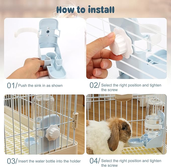 Rypet Rabbit Water Bottle No Drip - 17oz Hanging Water Fountain Automatic Dispenser Pet Cage Water Feeder for Bunny Chinchilla Guinea Pig Hedgehog Ferret Blue