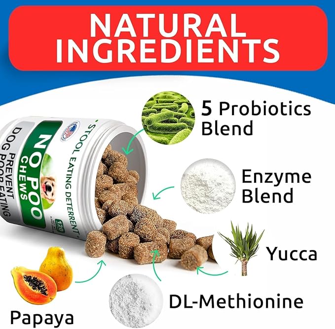 No Poo Chews for Dogs - Coprophagia & Stool Eating Deterrent with Probiotics, Digestive Enzymes & Breath Aid Support - Stop Dog Poop Eating - Made in USA - 120 Soft Chews