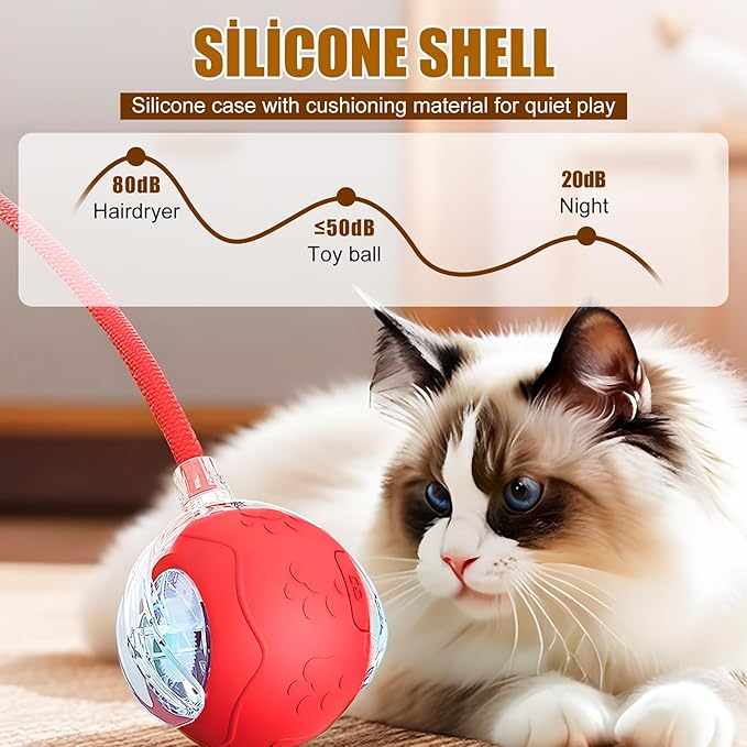 Interactive Cat Toy Balls,2025 New Interactive Rolling Cat Balls,Smart Automatic Rolling Pet Ball,Automatic Obstacle Avoidance Cat Toy with Rope for Cat & Dog (Yellow)
