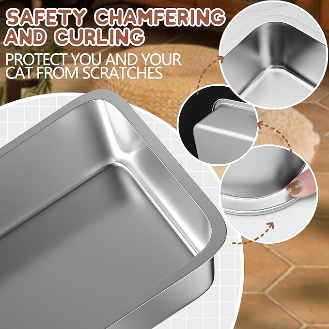 2 Pack Stainless Steel Litter Box for Kittens,15.7"×11.8"×4" Mini Metal Litter Pan Low Entry for Small Kitten and Senior Cat,Kitty Shallow Litterbox for Guinea Pig,Puppy,Hamsters Toilet