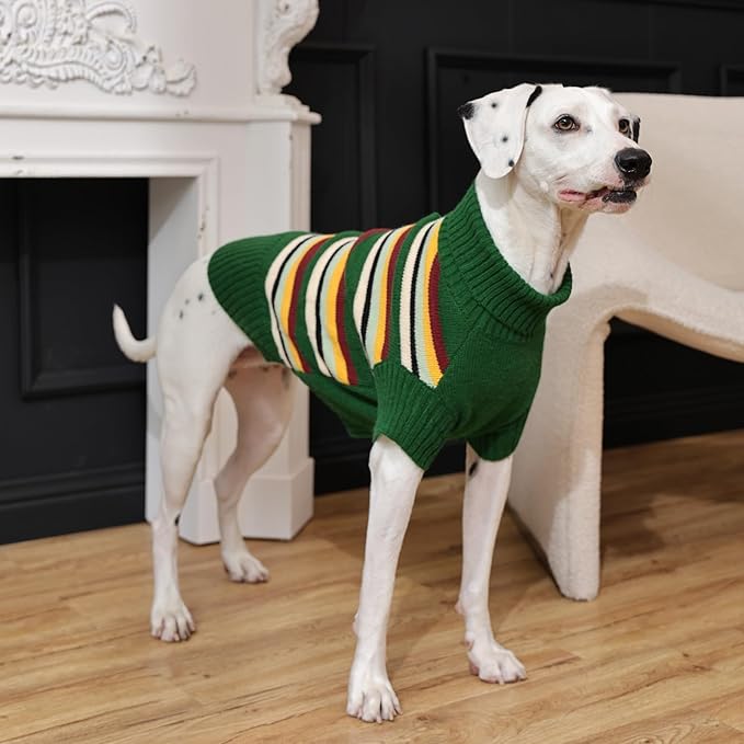 Kuoser Dog Sweater XL, Dog Sweaters for Medium Dogs Boy Girl, Warm Pullover Dog Striped Knitwear for Christmas, Winter Clothes Pet Apparel for Labrador Beagle, Green XL