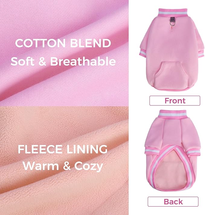 BINGPET Dog Sweatshirt Pullover, Warm Fleece Dog Sweater with Built-in D-Ring and Leash Hole, Cozy Fall Clothes & Winter Coat Pet Outfit Soft Puppy Sweater for Small Medium Large Dogs(Pink,M)