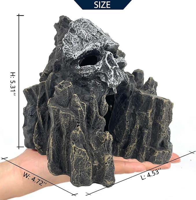 Aquarium Decoration for Fish Tank Skull Rock Aquarium Ornament Aquarium Skull Mountain View Stone Ornaments Aquarium Decor House Cave Fish Tank Decoration - Small