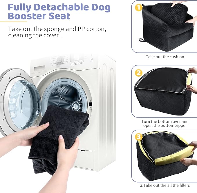 Dog Car Seat for Small/Medium Dogs, Upgrade Dog Booster Seat,Detachable and Washable Pet Car Seats with Thick Cushion Safety Leash and Storage Pockets(Black)