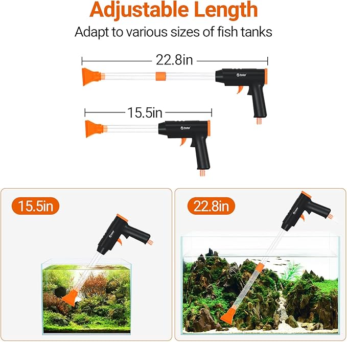 Manual Aquarium Gravel Cleaner, 132GPH Fish Tank Siphon Vacuum Cleaner with Adjustable Water Flow for Remove Dirt, Water Change & Wash Sand Aquarium Cleaning Tools