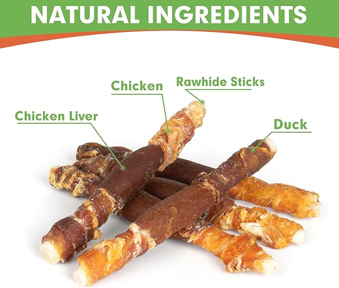 MON2SUN Dog Treats, Triple Flavor 5 Inch Chicken Liver Duck and Chicken Wrapped Rawhide Snacks for Small and Medium Dogs, 21.16 Oz (30 Count-Pack of 1)