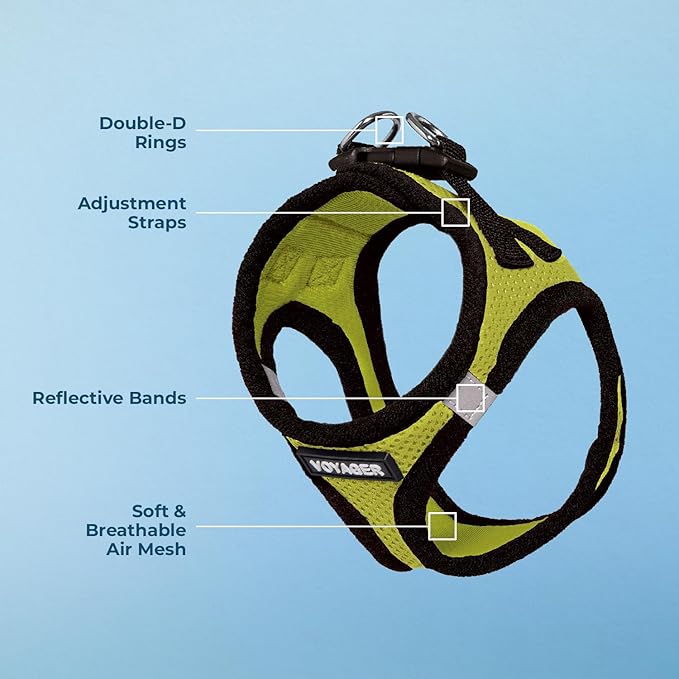 Best Pet Supplies - All Weather Mesh, Reflective, No Pull Harness for Small, Medium Dogs, Cats - Secure with Hook & Loop Fastener, Buckle, Double D-Rings - Lime Green/Black Trim, XXS
