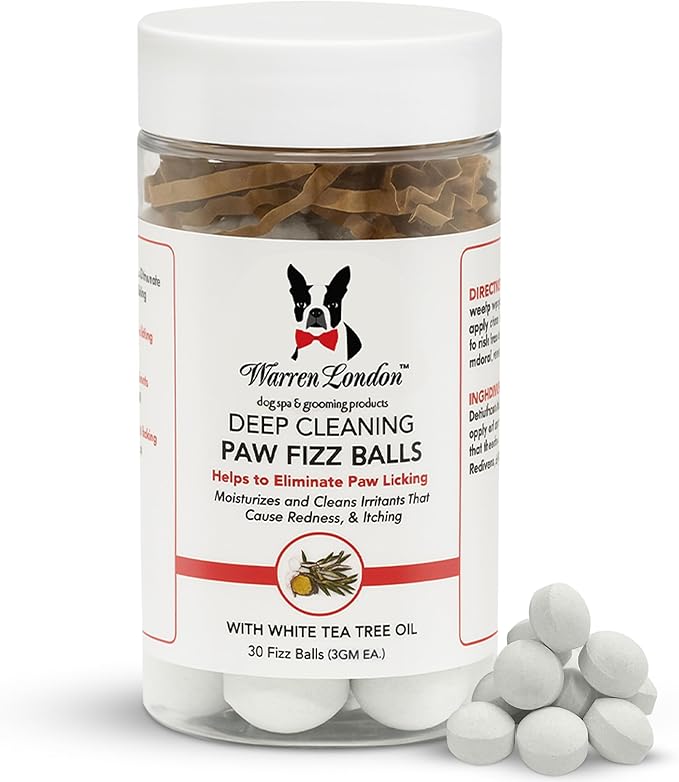 Warren London Deep Cleaning Paw Soak for Dogs – 30 Count Fizz Balls | Soothes Itchy, Irritated Paws with Seaweed, Tea Tree Oil & Aloe | Anti-Lick Paw Relief & Easy 5-Minute Spa