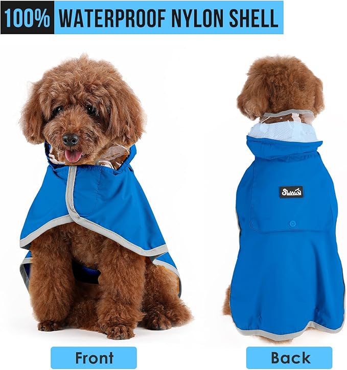 Lukovee Dog Raincoat, Adjustable Dog Rain Jacket with Clear Hooded Double Layer for Large Medium Small Dogs Puppies, Waterproof Rain Coat Poncho with Reflective Storage Pocket & Rim (Blue, XXXL)