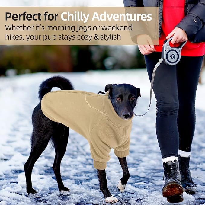 QBLEEV Dog Hoodie for Small Medium Large Dogs, Soft Fleece Pullover Dog Sweatshirt with Zipper, Winter Warm Hooded Sweatshirt Clothes for Daily Wear, Pet Cold Weather Clothing, Beige, M